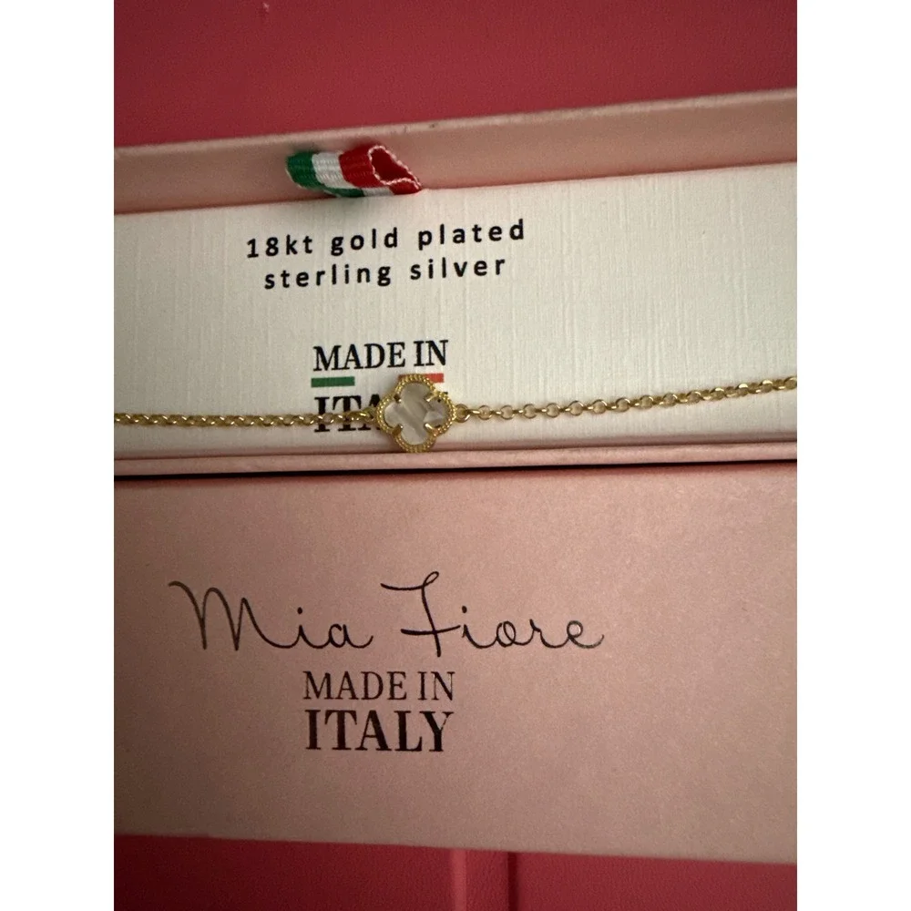 Mia Fiore 18kt Gold Plated Sterling Silver Mother of Pearl Clover Bracelet Italy